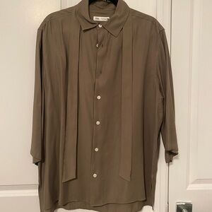 Zara Taupe Button-Up Blouse with Collar